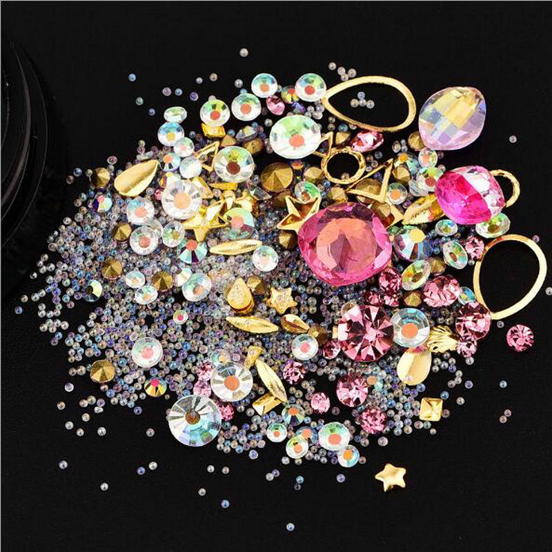 Blanding stil bittesmå perler ting krystal dekorationer gør det selv håndværk flade diamanter farverige nail art metal nitte harpiks smykker fyldstoffer