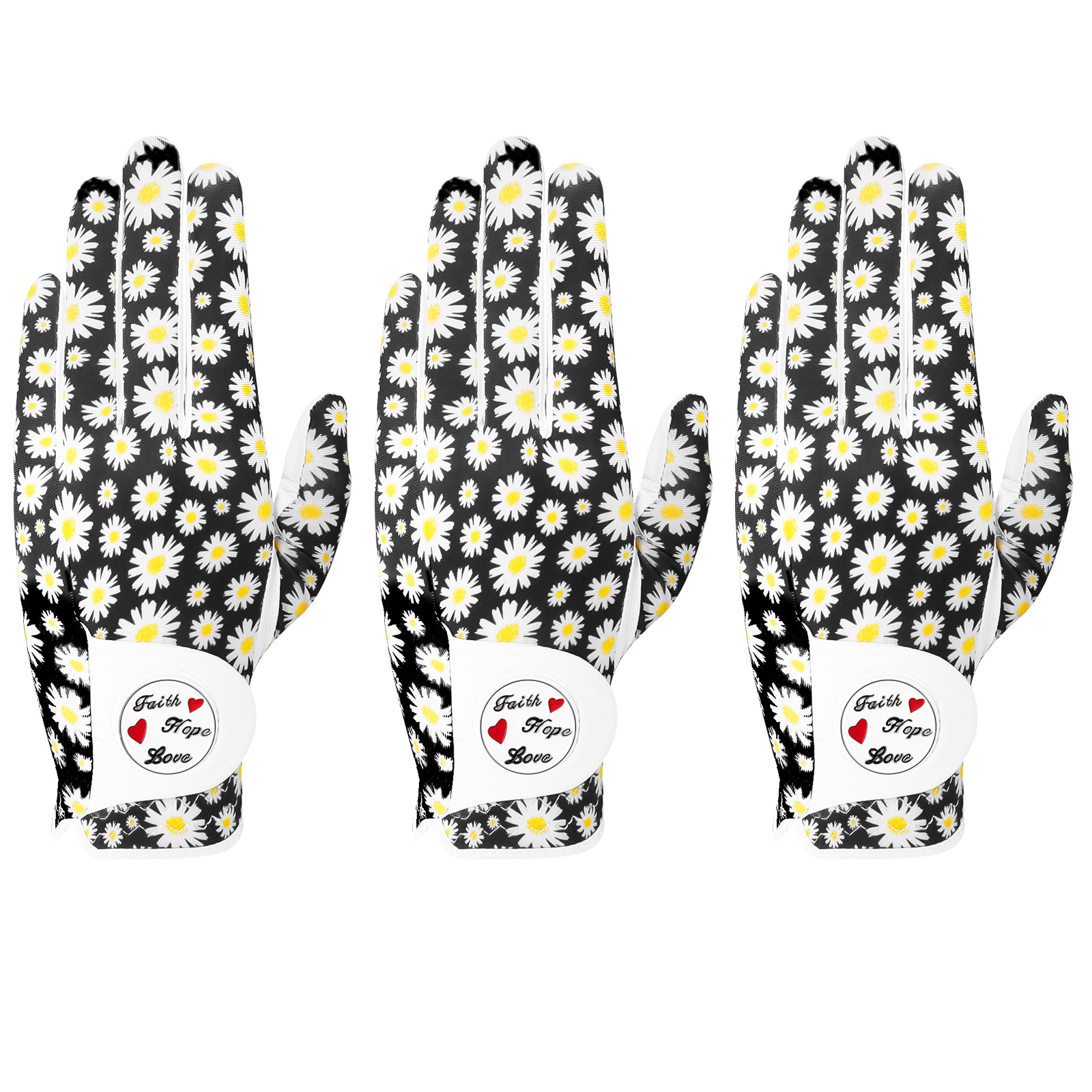 Guantes de golf para mujer, mano izquierda derecha de cuero con marcador de bola, paquete de 3, guantes de colores para golfista diestros y zurdos, agarre para todo tipo de clima