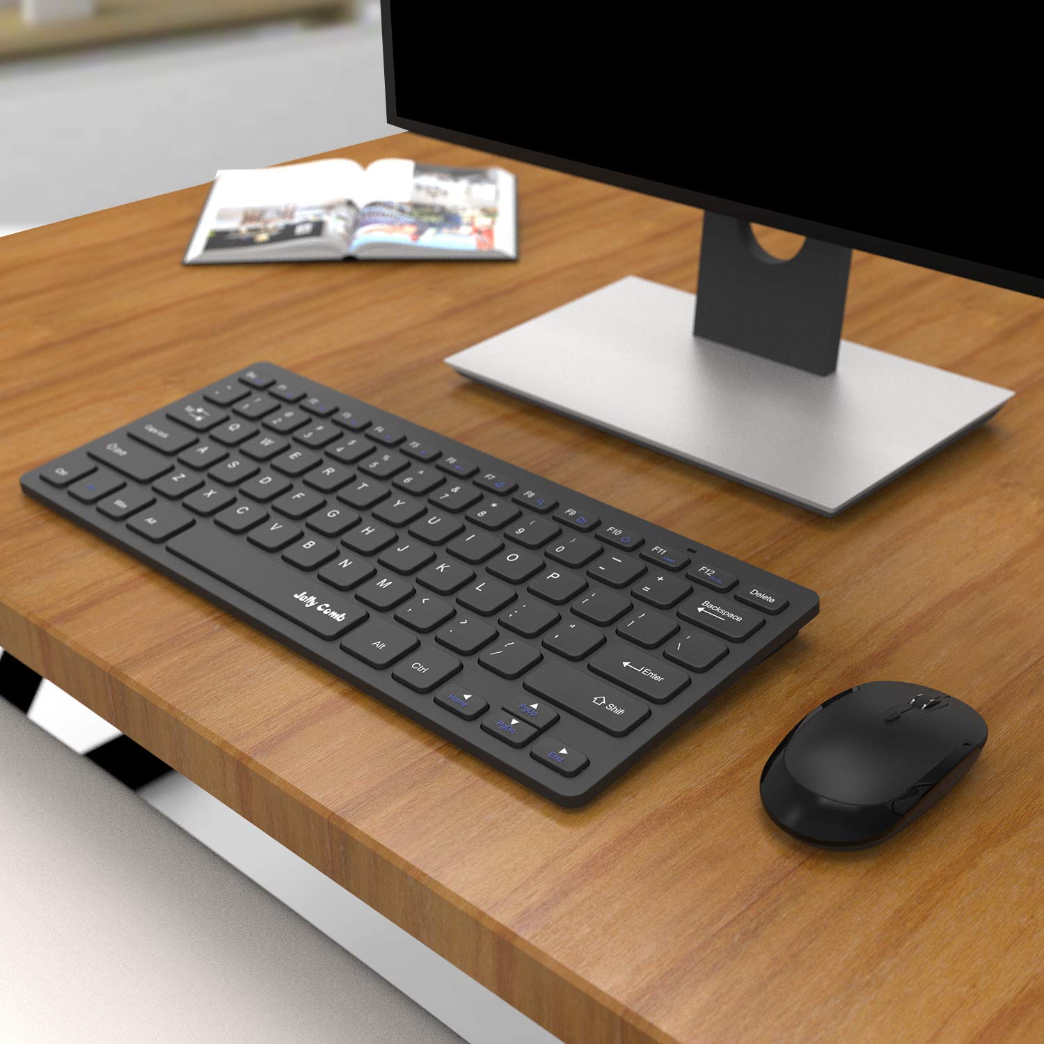 Jelly Comb 2.4G Wireless Keyboard and Mouse Slim Compact Quiet Small Keyboard and Mouse Combo for Windows Laptop PC Notebook