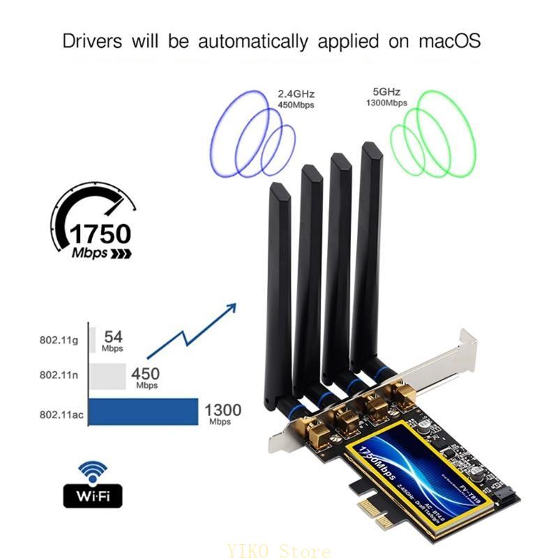 K32C Wifi Adapter Bluetooth-compatible PCIE Card Wireless Receiver 1750Mbps