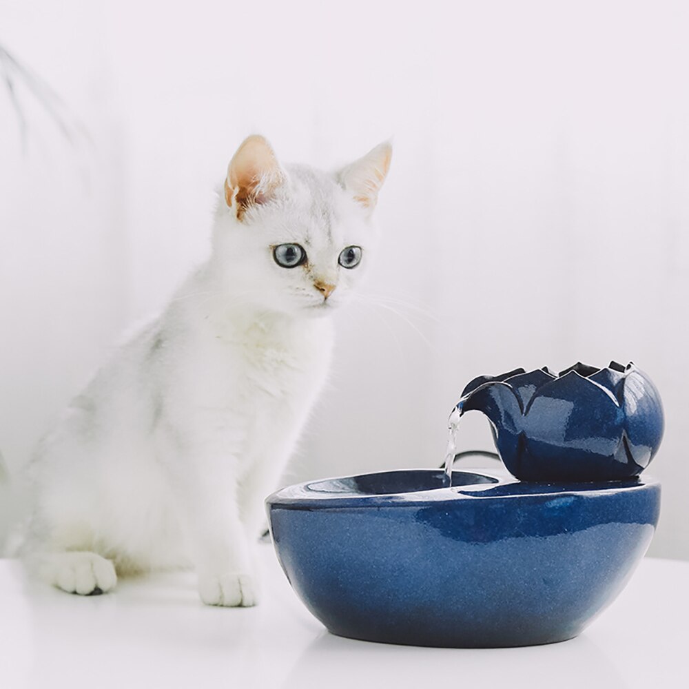 Pet Cat Water Fountain Pet Cat Drinking Water Fountain Lotus Flower Cat Pet Drinker Bowl Feeding Water Bowl EU Plug