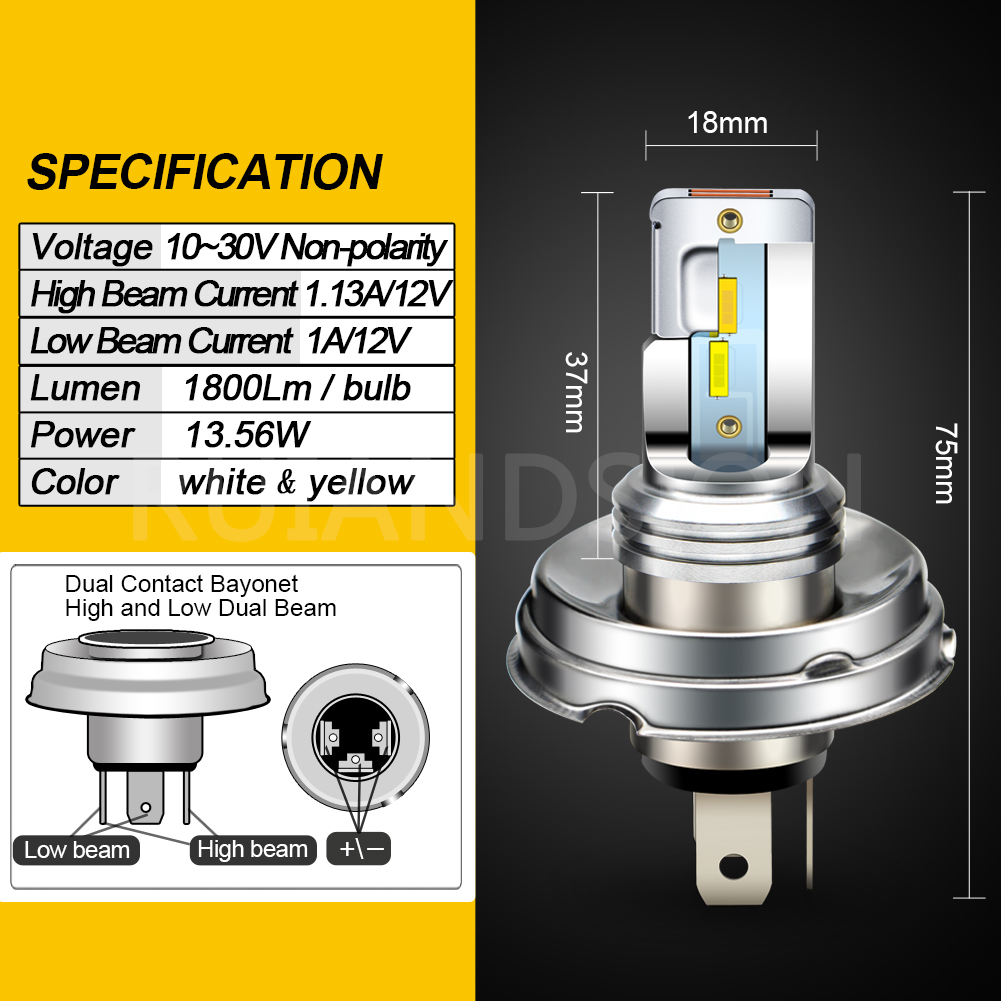 1pc Super White Yellow R2 P45t BA20D H4 12V 24V Motorbike Headlight 1860 4SMD Canbus Car Head LED Bulb Moped Scooter ATV Lamp