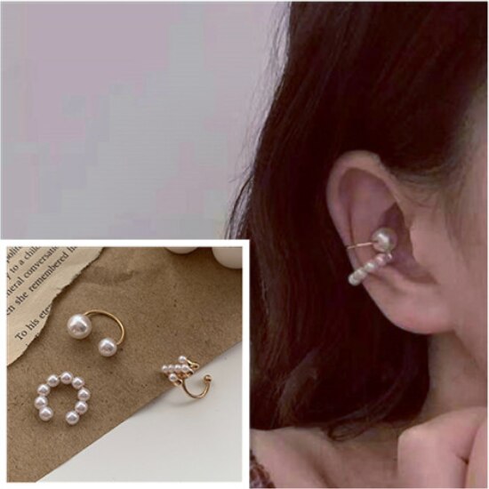 Pendientes de Clip cruzado para mujer, Piercing de perla Simple, joyería hermosa, novedad de