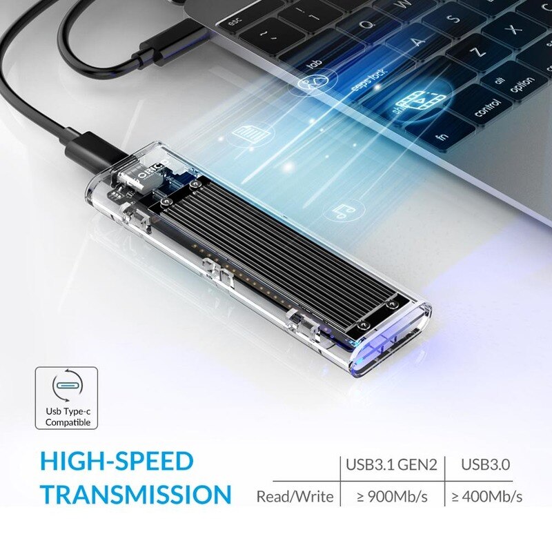 ORICO – boîtier M.2 vers USB Type C, disque dur Transparent, adapté au NVME NGFF SATA M/B Key Ssd TCM2-C