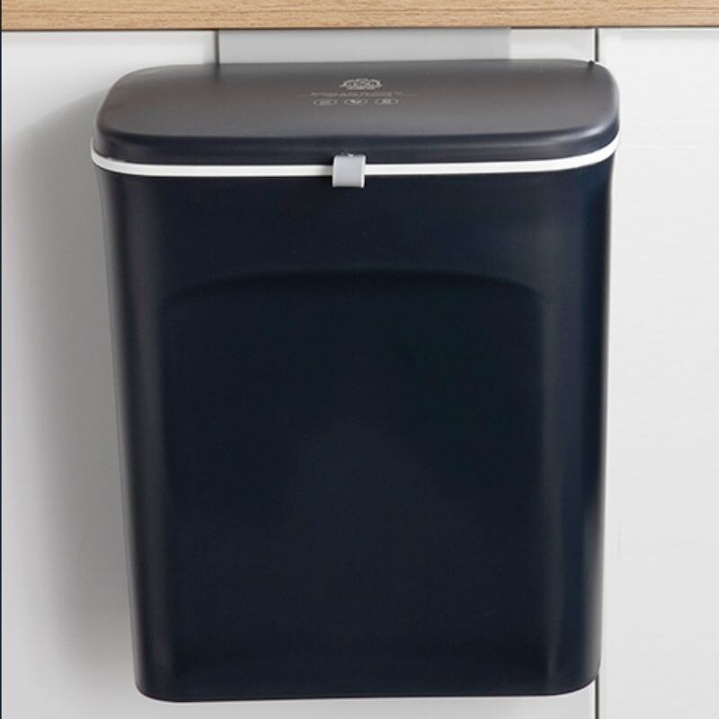 Cubo de basura antiolor para cocina, tapa de reciclaje de plástico para colgar, montaje en pared, color blanco, 9l