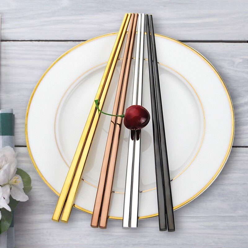 5 par återanvändbara japanska sushi ätpinnar roséguld fyrkantiga chop hashi pinnar rostfritt stål baguette chinoise ätpinnar set