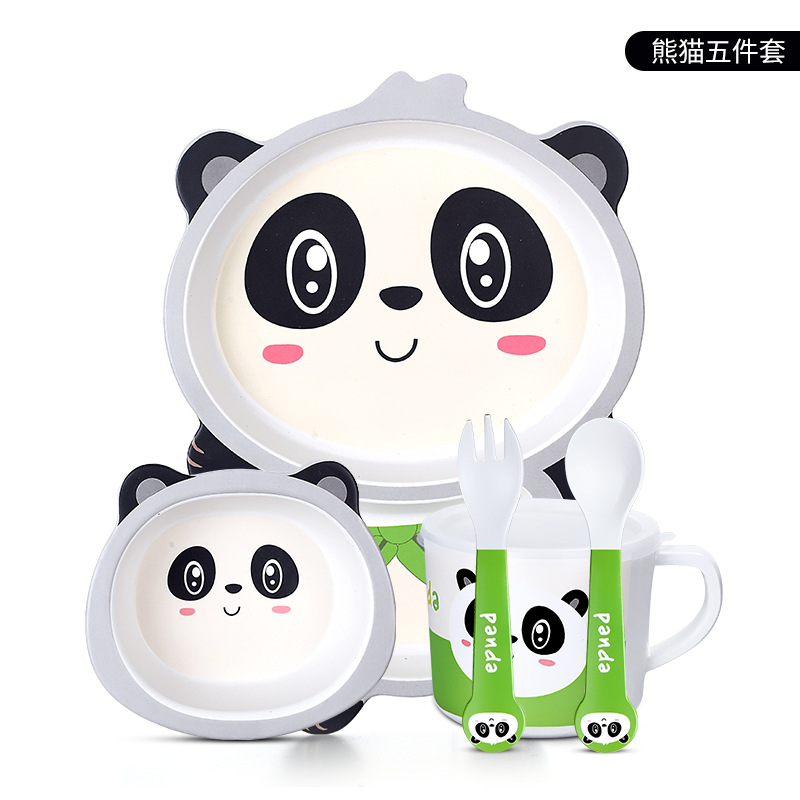 Bamboe Kinderen Servies Set, Kinderen Gerechten, Voedsel Plaat Kom Kop Lepel Vork Servies, Cartoon Servies, gezonde Maaltijd, Bpa Gratis: A
