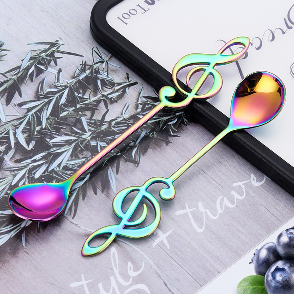 7 Colors Note Stainless Steel Coffee Tea Stirring Spoon Teaspoon Music Theme Metal Cake Dessert Ice Cream Spoons Flatware