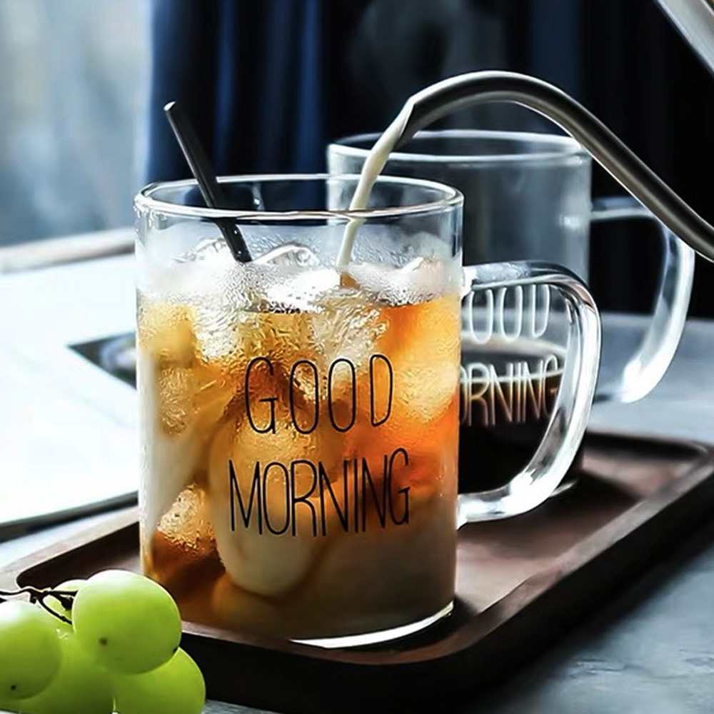 Goedemorgen glazen mok koffie melk ontbijt beker beker met handvat transparant drinkgerei huishoudelijk cadeau voor kinderen set