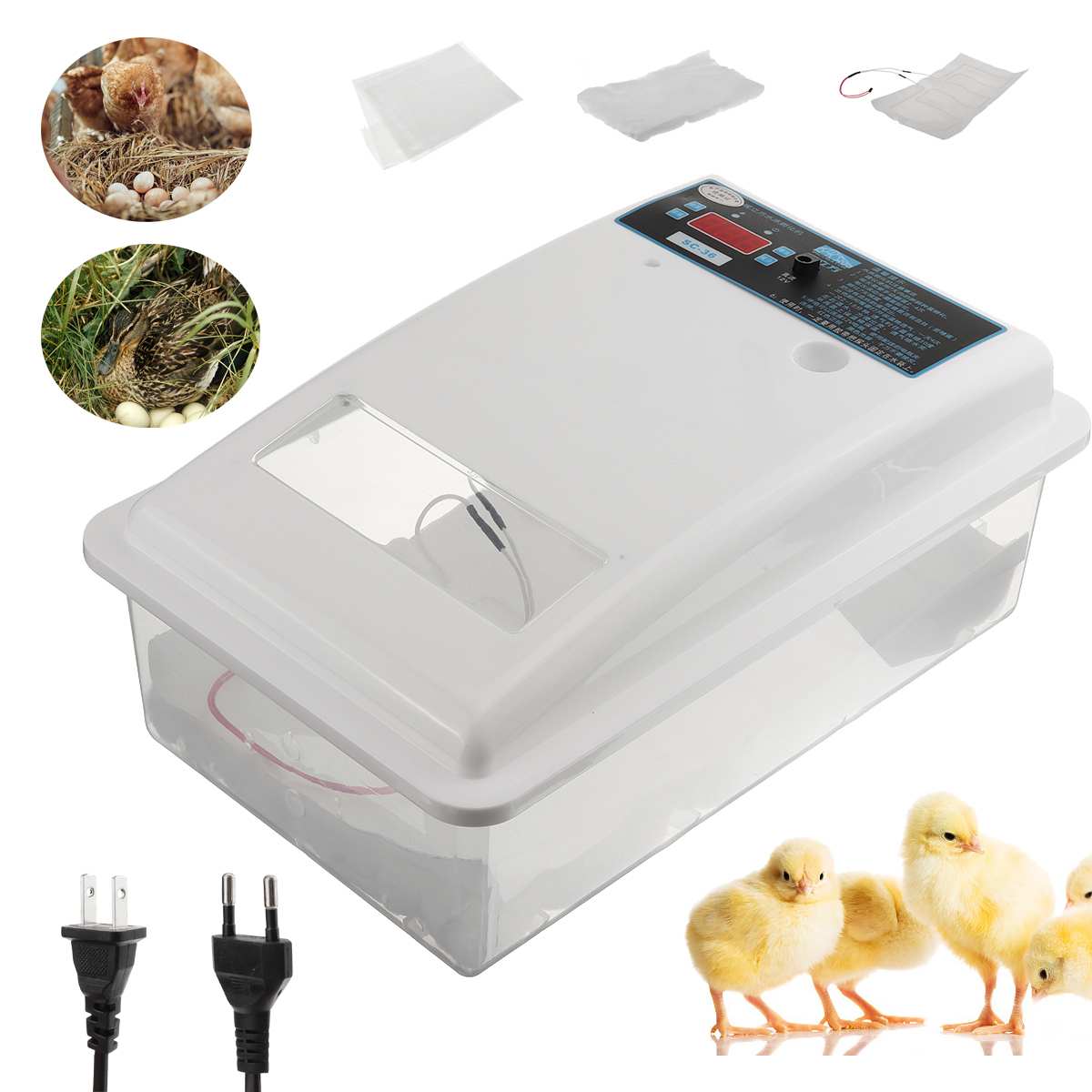 Halvautomatisk vaktel kylling egg inkubator brooder klekkeri fjærfe utstyr inkubator maskin 36 kylling egg vann seng inkubator