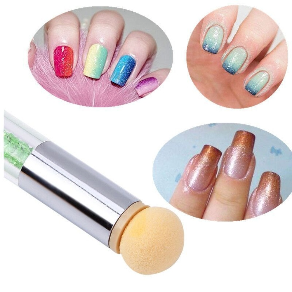 Pincel degradado para manicura francesa, herramienta de Arte de uñas + 4 esponjas para uñas, Pluma de grabado en relieve, herramientas de pintura acrílica degradada, color aleatorio, 1 ud.