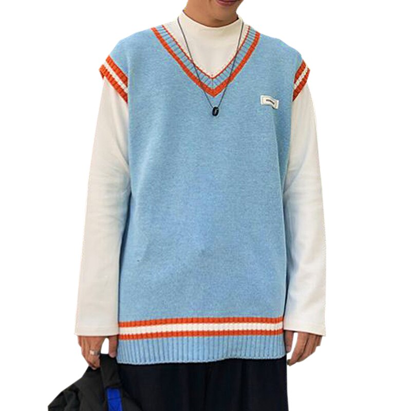 School Uniform Sweater For Women And Men College British Japanese JK V - neck Girls And Boys Vest Cotton Outerwear Knitting Coat: blue / M