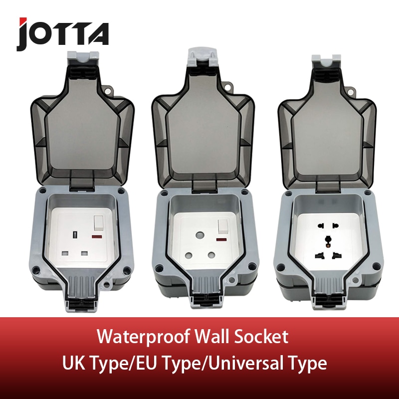 IP66 outdoor / bathroom waterproof wall switch UK/European/Universal standard wall socket 16A / 220-250V