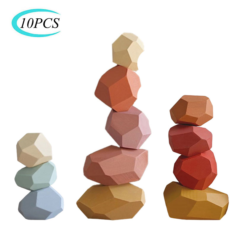 Children's Wooden Colored Stone Jenga Building Block Educational Toy Nordic Style Stacking Game Rainbow Wooden Toy