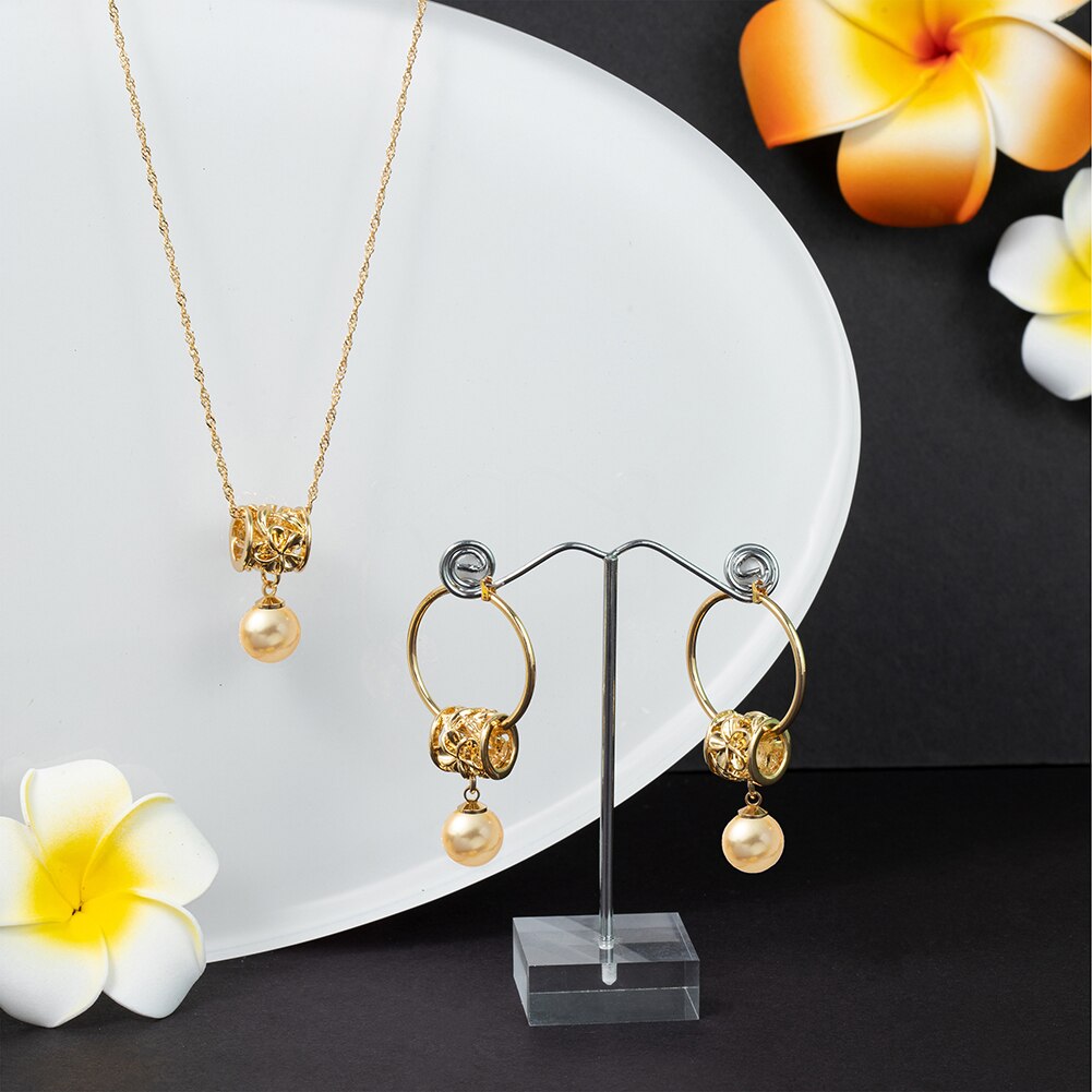 Mode-sieraden Sets Hawaiian Goud Vrouwen Parel Ketting Hoepel Earing Oorbellen Set Ketting Sets Voor Vrouwen Bruiloft Accessoires: ZH0495GOYE
