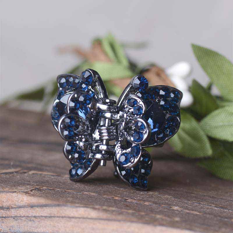 Retro Small Butterfly Gun Black Plating Hair Claw Clip Women Mini Metal Hair Clip Hair Accessories Jewelry: blue