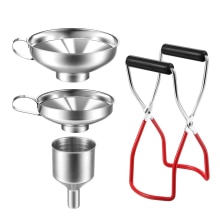 Stainless Steel Funnel Can Lifting Tongs Set Canning Funnel Hoppers Filter Canning Jar Lifter With Grip Mason Jar Glass Lifter: Default Title