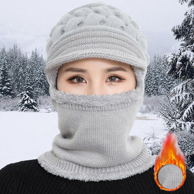 Dames winter warme wollen muts met dikke bib masker en gehoorbescherming muts dames warme gebreide wollen muts stofdichte fietsmutsen