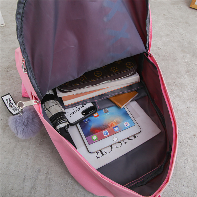USB Rugzak Vrouwen Canvas 3 stks/set Vrouwen Rugzak Tiener Meisjes Rugzakken Schoudertas Vrouwelijke Student Schooltassen Kwastje