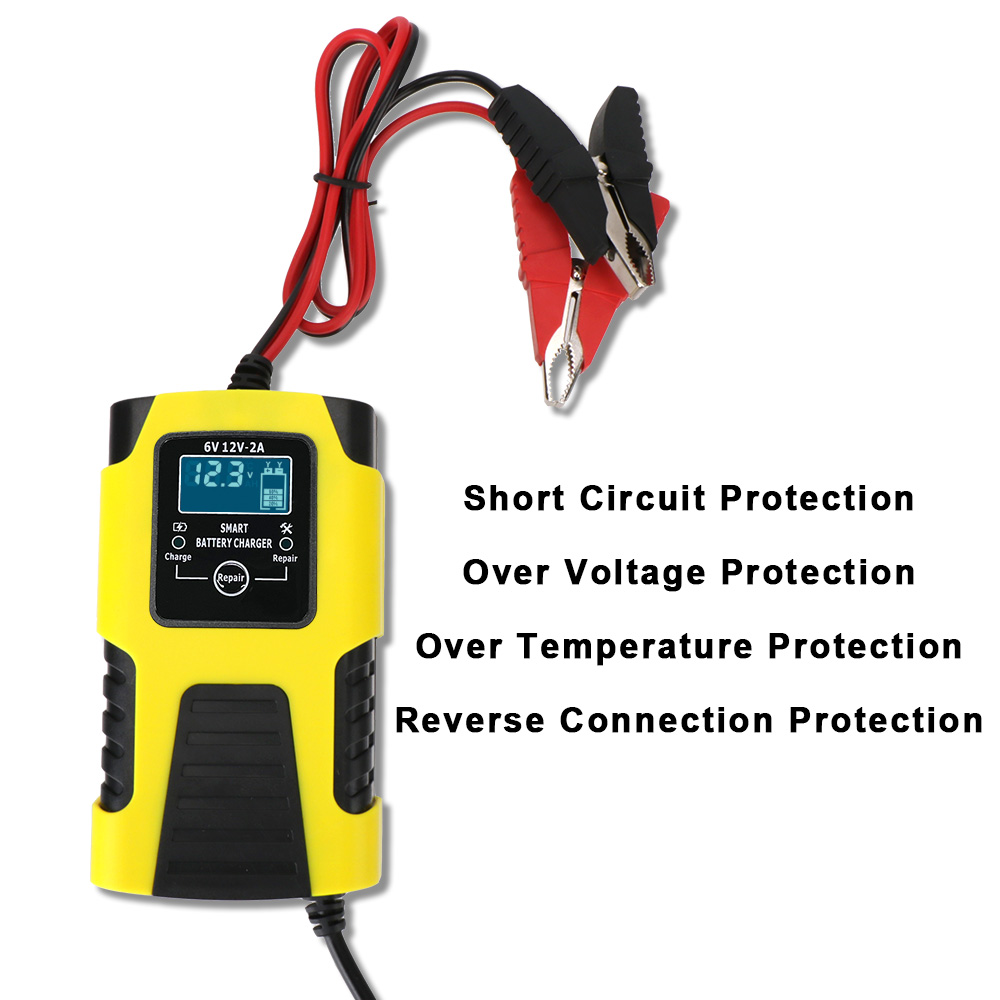 6V/12V 2a Digitaal Lcd-Scherm Vermogenspulsreparatie Laders 3 Laadfasen Volautomatische Auto-Acculader