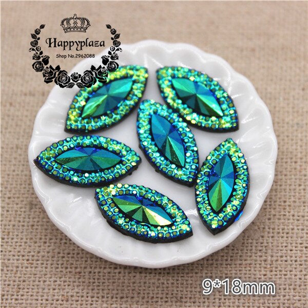 100 stks 9*18mm Hars Paard Eye Shiny AB Plaksteen Cabochon DIY Home Tuin Plakboek Craft/ bruiloft Decoratie: black AB 100pcs