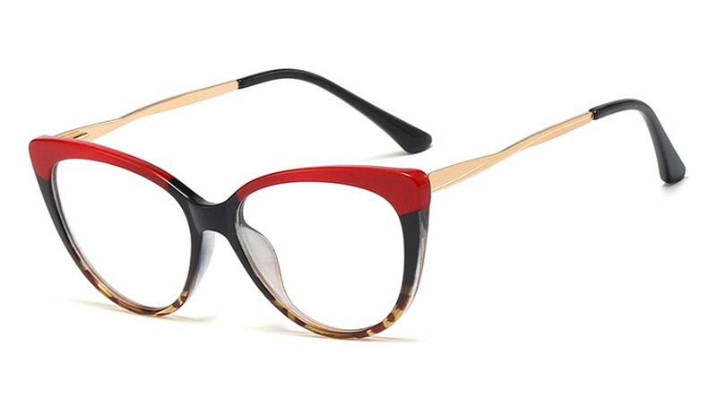 Peekaboo red leopard retro cat eye glasses frames for women half metal ladies optical glasses transparent accessories: red leopard