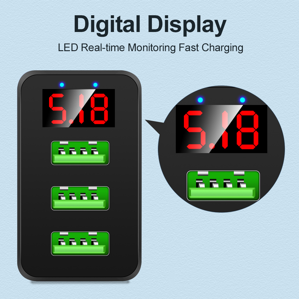 Usb Charger Led Digitale Display Voor Iphone11 7 8 Samsung S8 S9 S10 Plus Eu Ons Uk 3 Port Usb mobiele Telefoon Oplader Adapter