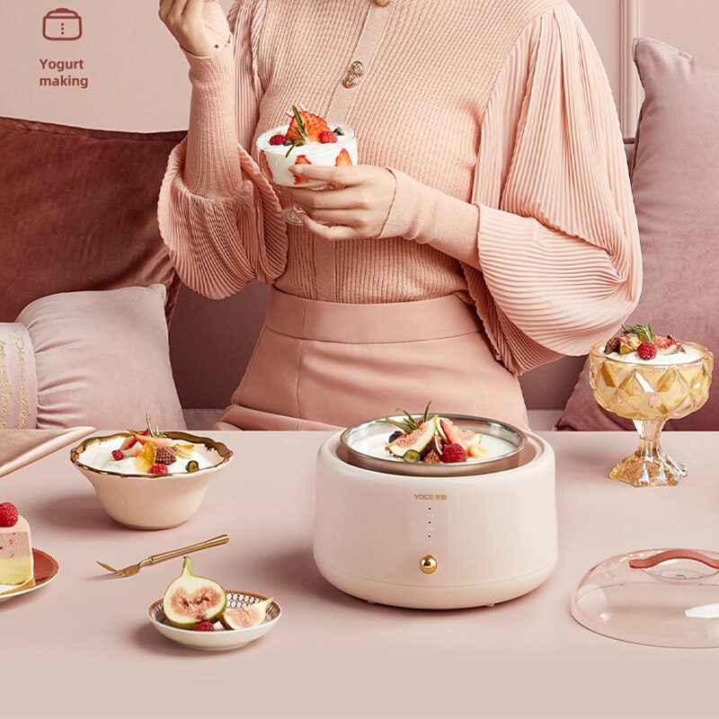 1L Yogurt Maker Portable Automatic Yogurt machine Household DIY Yogurt tools Kitchen appliance Stainless steel tank Pink 220V