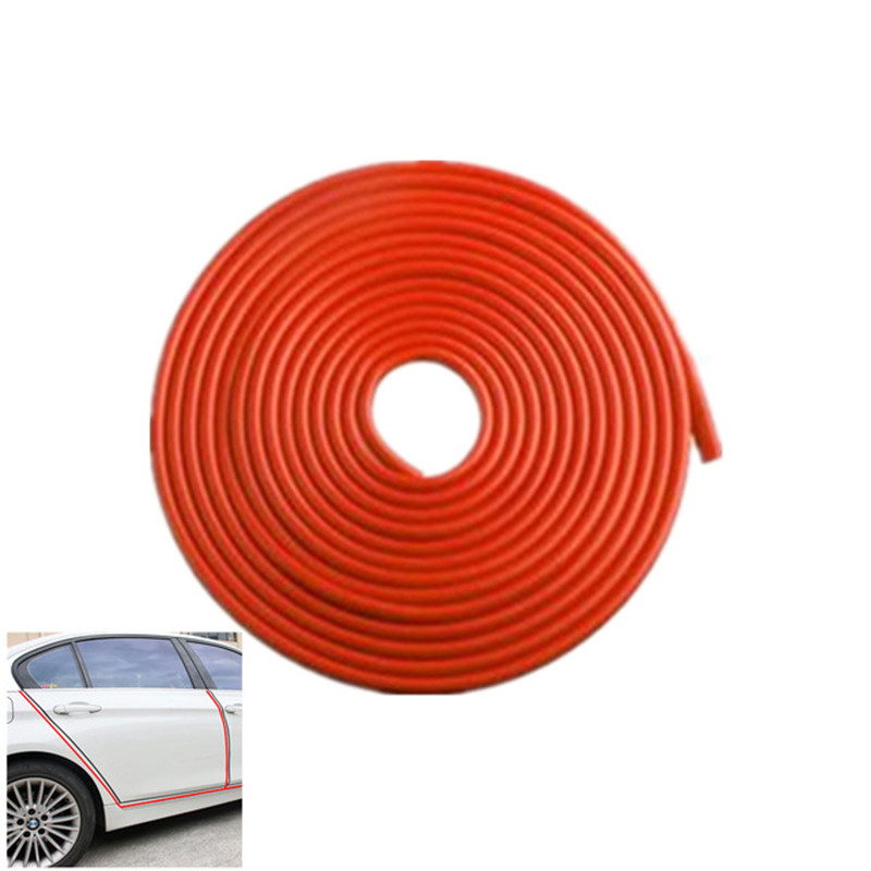 Cinta decorativa de apertura lateral para puerta de coche de 5M, tira de parachoques de goma, pegatina de protección para decoración Exterior de coche: Red
