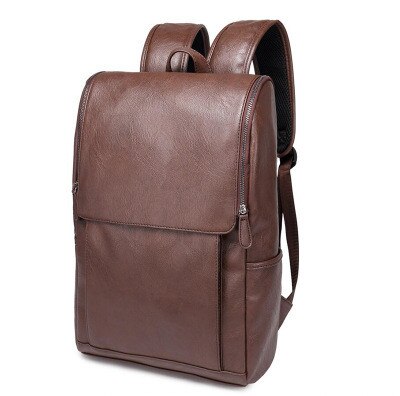 Mochila de cuero de la PU de la , mochilas escolares para niños adolescentes, mochila de gran capacidad para ordenador portátil, mochila de viaje negra para hombre bolsa: Marrón