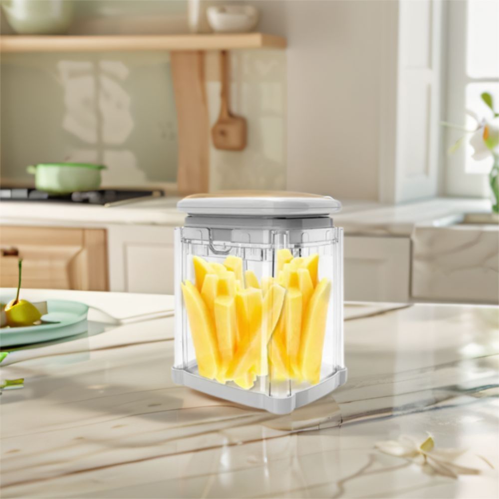 Küchenhelfer, manueller Pommes-Frites-Schneider, Handpresse mit 4 Klingen, Gemüseschneider, 4-in-1, effizienter Obstschneider zum Kochen