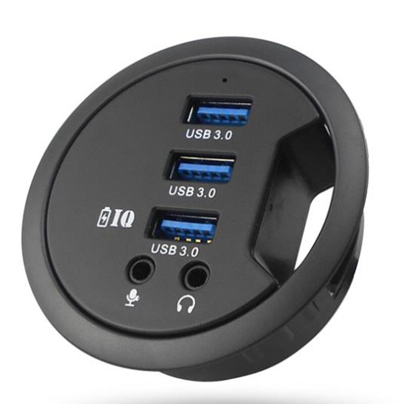 USB HUB USB3.0 Mount in Desk Multi 3Port with Headphone/Mircophone Adapter for PC/Tablet Multi USB 3.0 Splitter,EU Plug