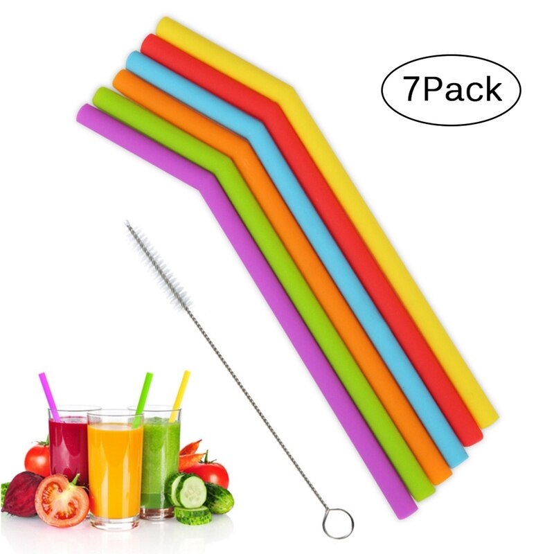 6Pcs Reusable Silicone Drinking Straws Set Long Flexible Straws with Cleaning Brushes for 30 oz Tumbler Bar Party Straws Barware: Default Title