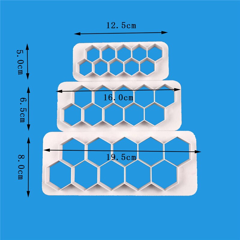 SEAAN 3 Pcs 7 Set Geometrie Ronde Cirkel Vis Schaal Hexagon Fondant Cookie Cutter Cakevorm Fondant Cake Decorating Bakken tool: 1340