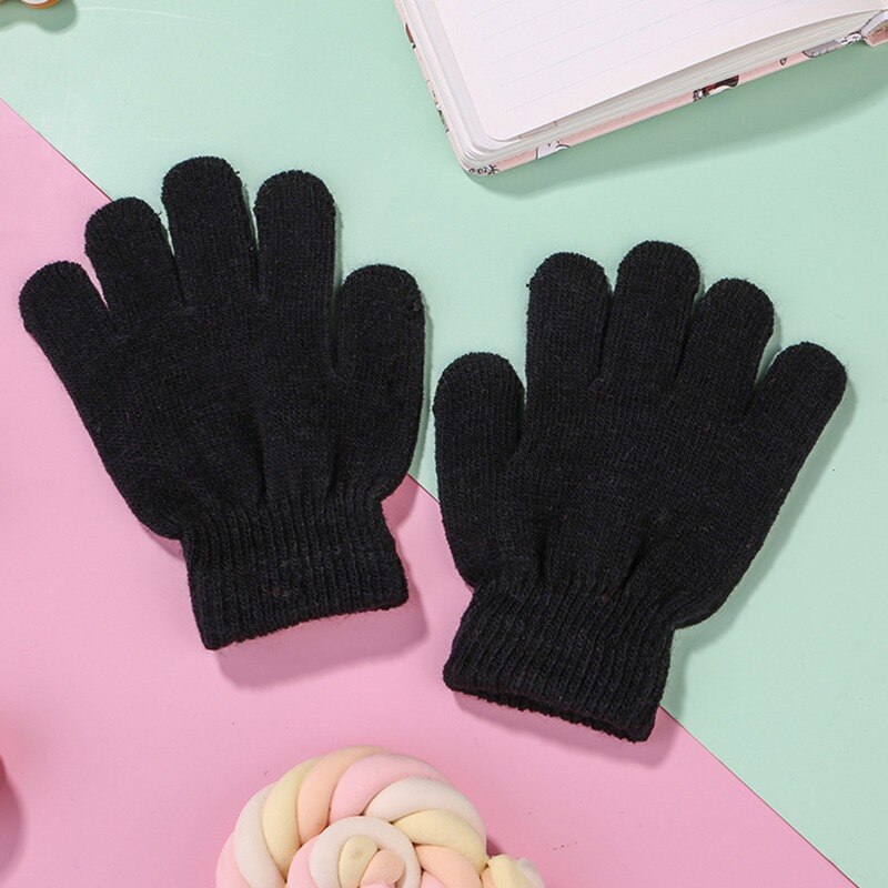 3-7years Children Winter Warm Gloves Baby Girls Baby Boys Toddler Knitted Student Kids Gloves: Black