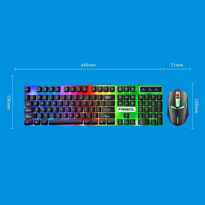 LED Rainbow Backlight USB Ergonomic Wired Gaming Keyboard + 2400DPI Mouse Set Kit USB 104 keys for PC Laptop Computer Gamer
