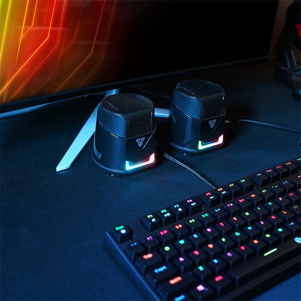Fantech  gs205 computerluidsprekers met bedrade subwoofer, stereogeluid, full-range , 3.5mm draagbare rgb-luidsprekers voor laptop, desktop, pc en tv.