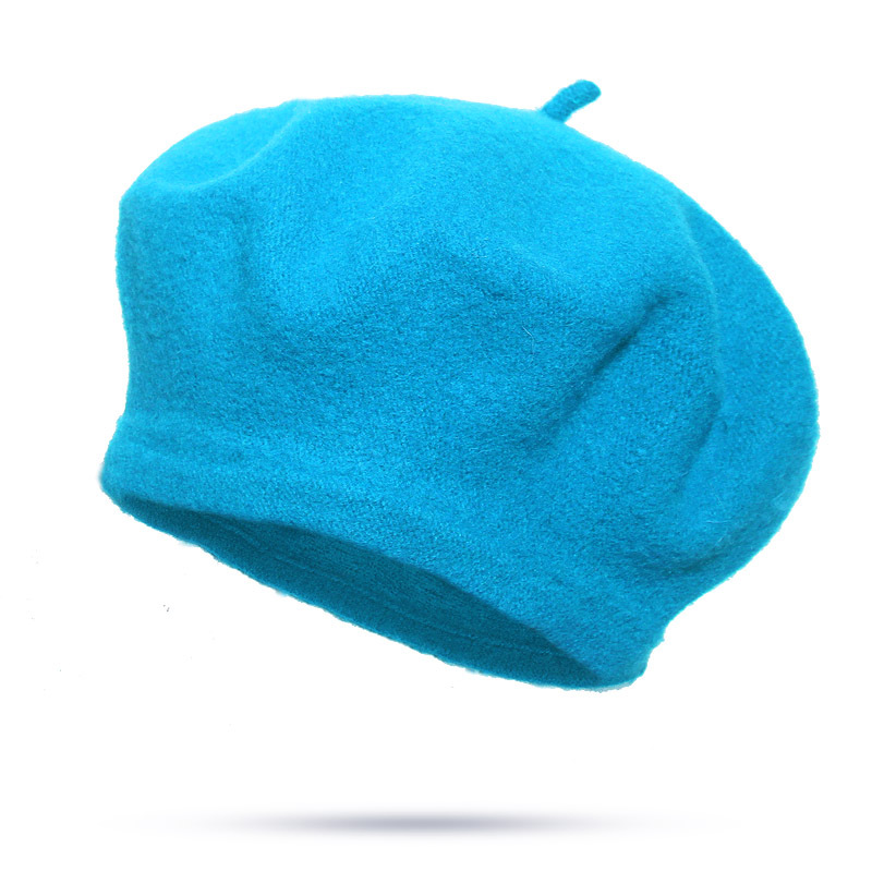 Jahrgang Frauen Mädchen Einfache Baskenmütze Französisch Warme Wolle Winter Mütze Hütte Kappe schlicht Baskenmütze Hüte Einfarbig Elegante Dame Winter kappen: See Blau