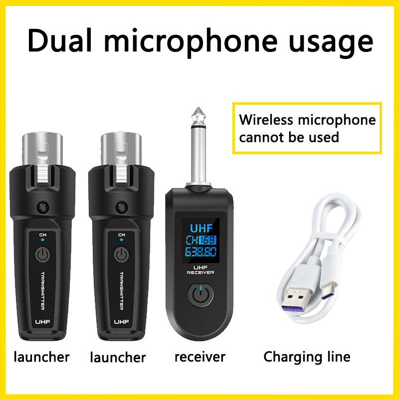 Wired to Wireless microphone Converter system transmitter and receiver for Dynamic Microphone Guitar Audio Mixer PA System: Red
