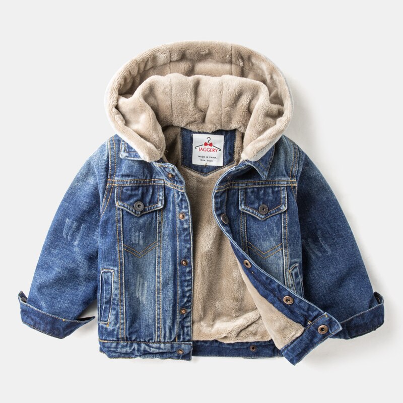 Boys'Autumn and Winter Jeans Jacket with Fleece Thickening Children's Winter Dress Westernized Boys' Jacket