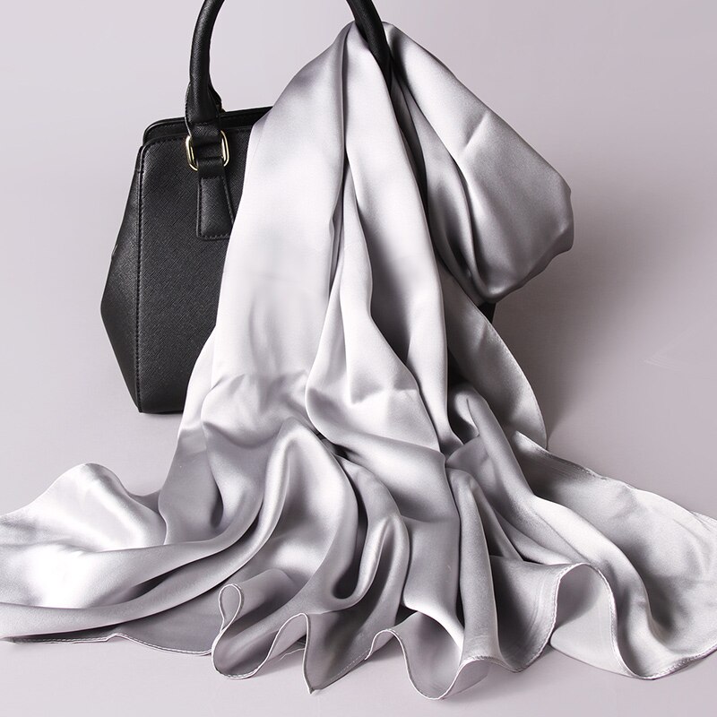 Natuurlijke Echte 100% Zijden Sjaal Vrouwen Luxe Zijde Sjaals Wraps Solid Pure Zijde Satijn Lange Sjaals Hijaabs 175x55cm: Grey