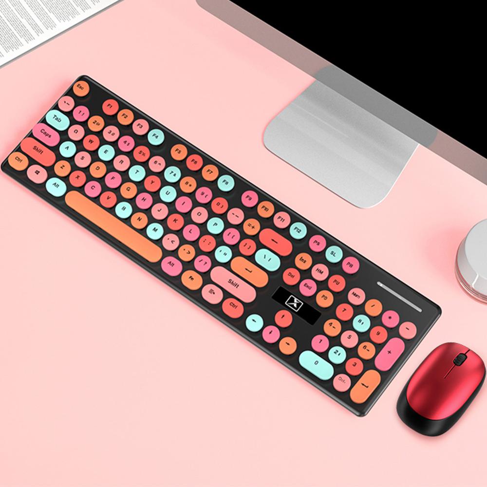 Wireless Keyboard and Mouse Combo, 2.4G Cute Round Mute Keyboard Mouse Set for Laptop, Computer,: Yellow