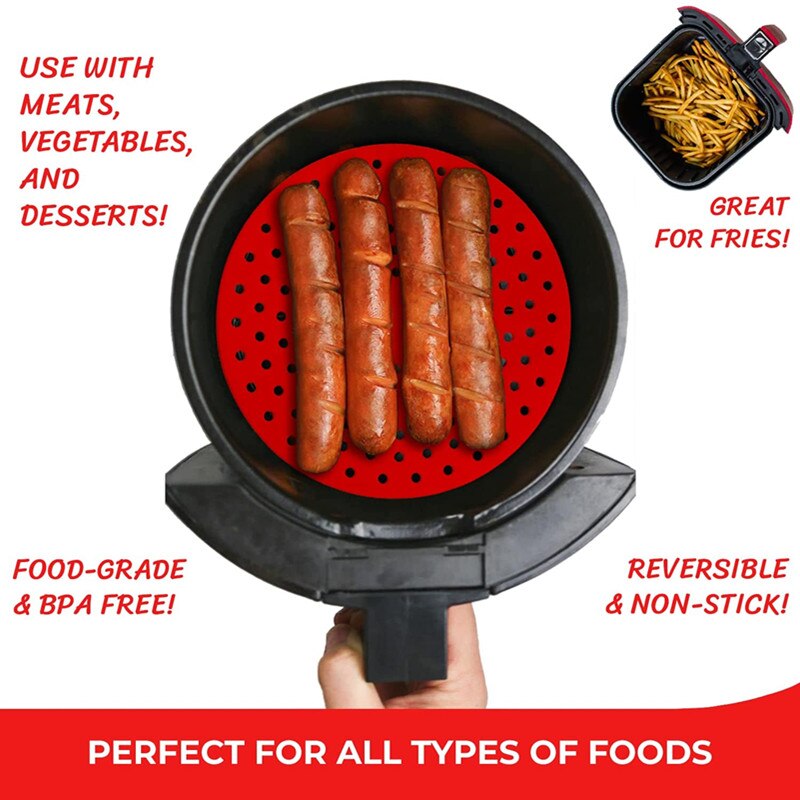 Air Fryer Liner Silicone Mat Heat-Resistant Non-Stick Reusable Basket Pad For 7.5~9-Inch Air Fryer Steamer Cooking Kitchen Tool