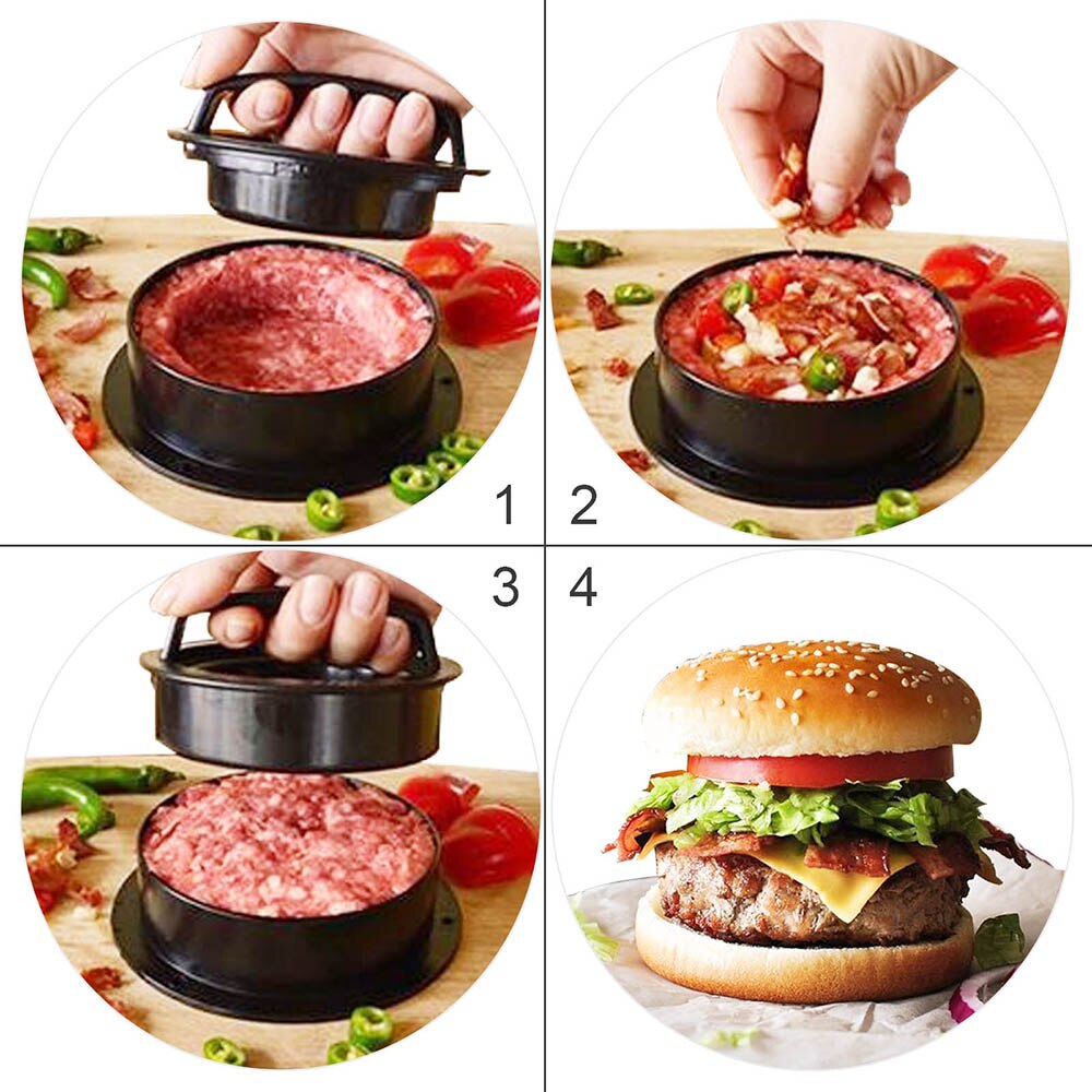 Fabricante de hamburguesas 3 en 1, utensilio antiadherente para hamburguesas, práctico y duradero, molde de prensa para parrilla de ternera, accesorios de cocina