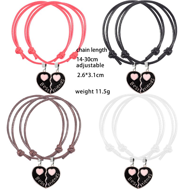 2-piece Best Friend Bracelet Pink Heart Pendant Friendship Bracelets Jewelry Multi-color Optional Leather