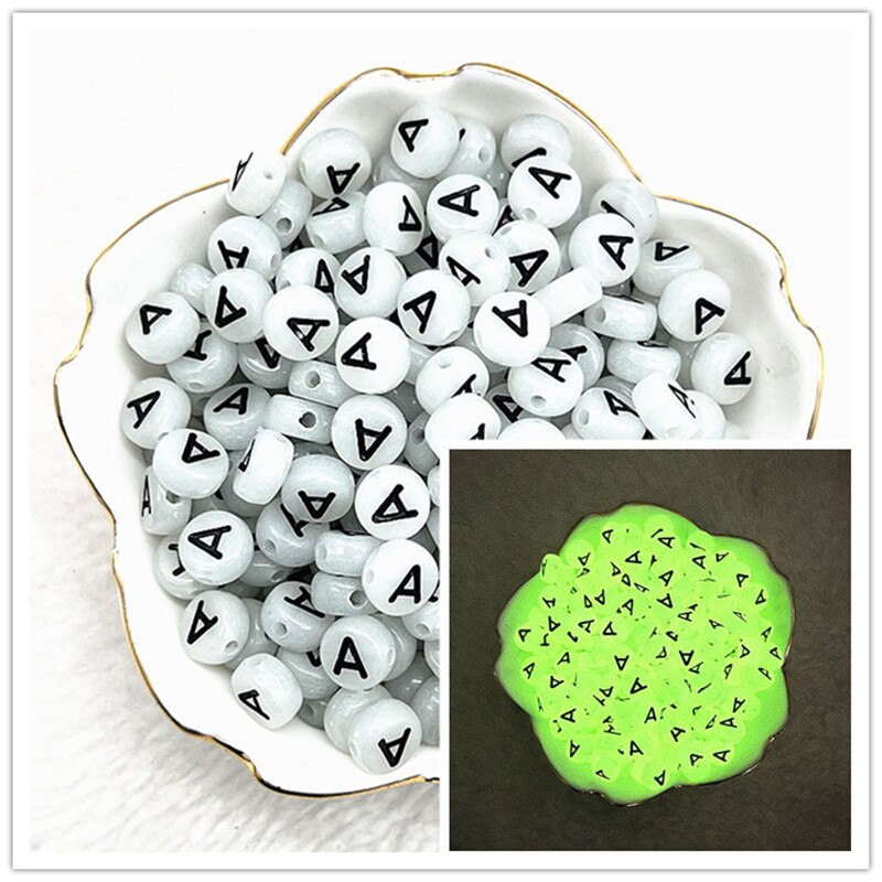 100 Uds. Cuentas luminosas de A-Z de 7x4mm, cuentas con letras, cuentas espaciadas acrílicas para fabricación de joyería, pulsera de dijes DIY