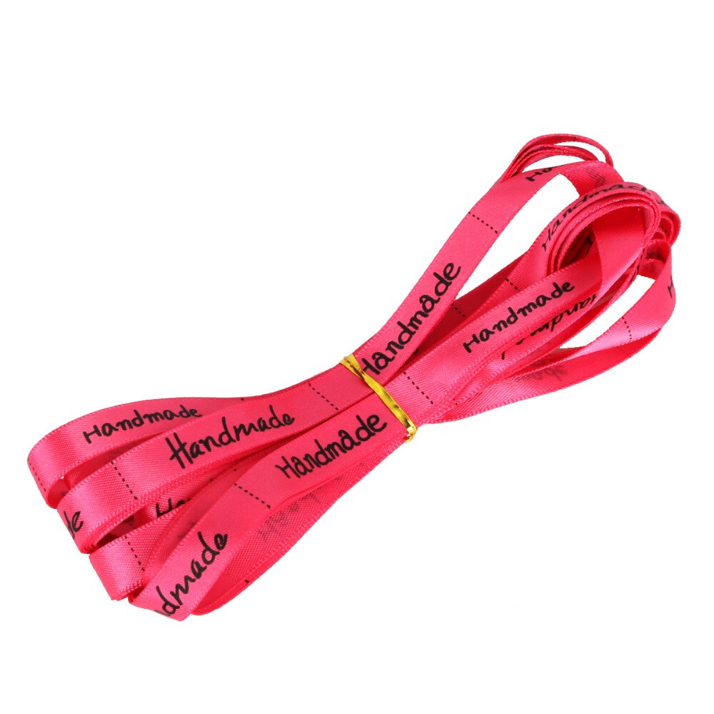5 Yards/Bag Satijnen Lint Print "Handgemaakte" Breedte 10mm Bag voor DIY Ambachten cadeau Verpakking Riem & Naaien Accessoires