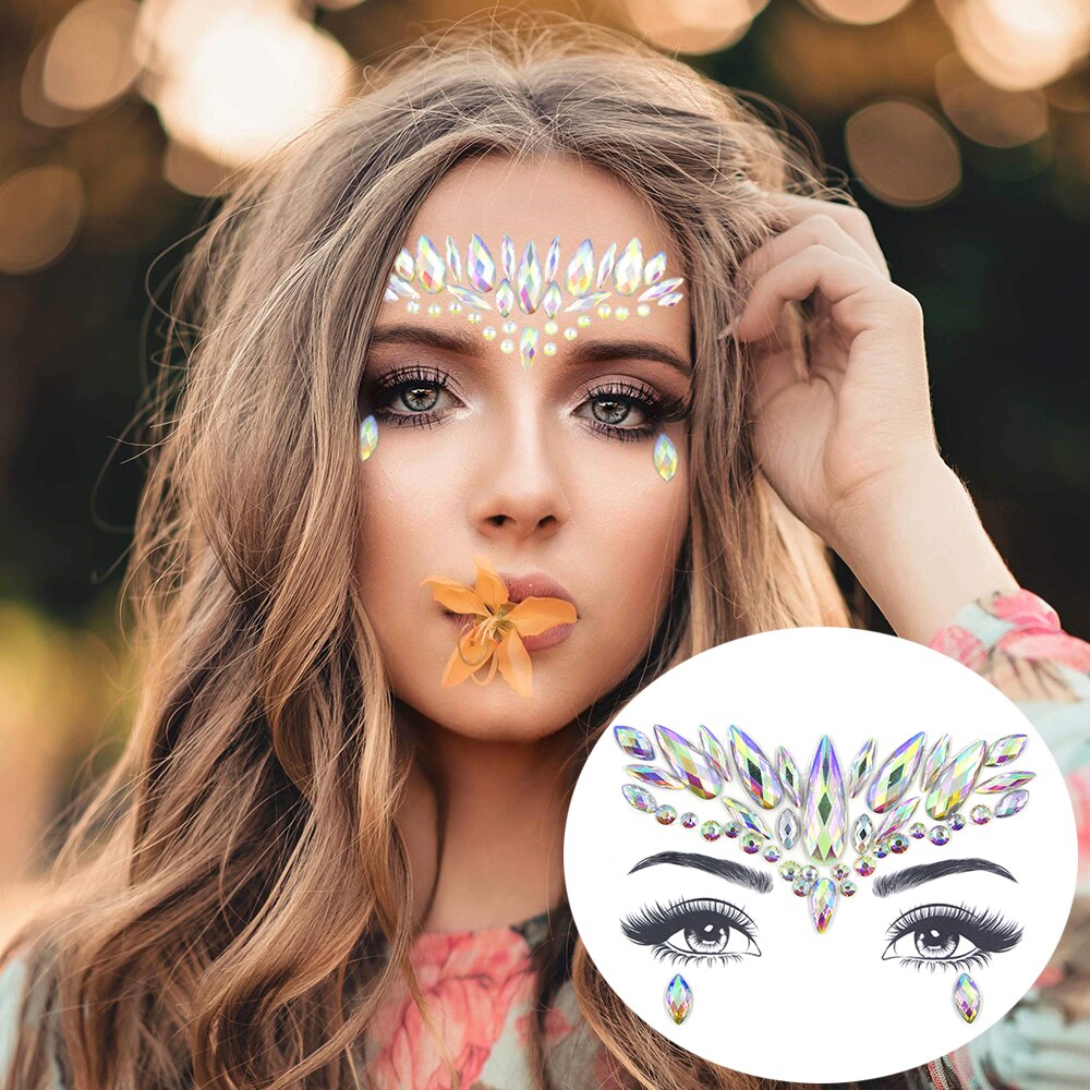 Maskerad ansiktsdekoration gör-det-själv smycken akryl strass festivalfest tillfällig tatuering ansiktsklistermärken för kvinnor