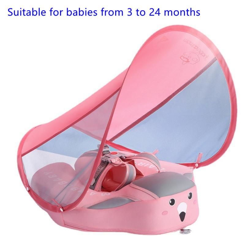 Niet-Opblaasbare Baby Bad Floater Draagbare Zwemmen Ring Upf 50 + Uv Zon Luifel Cirkel Zwembad Float Baby zwemmen Accessoires: Pink