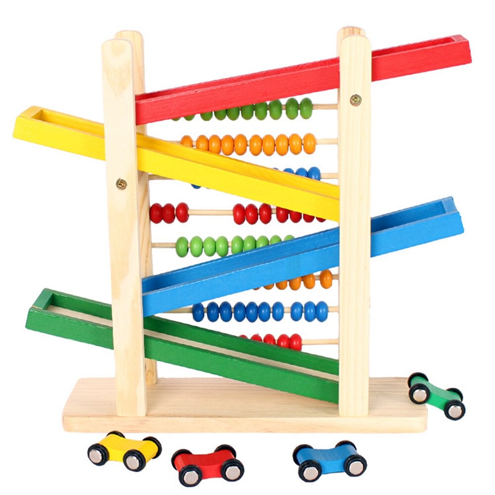 Baby Vroege Educatieve Houten Speelgoed Creatieve Kleurrijke Abacus Met 4 Auto 'S Onderwijs Leren Speelgoed Abacus Gladde Auto Math Speelgoed